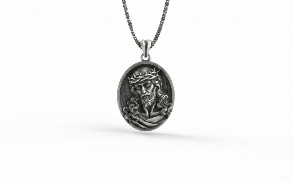 Gümüş İsa Mesih Madalyon Kolye Hristiyan Dini Takı