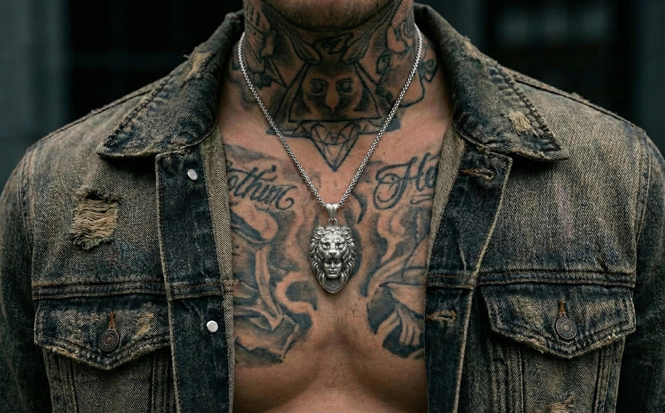 Aslan Başı Takan Avcı Kolye Gümüş Savaşçı Temalı Takı