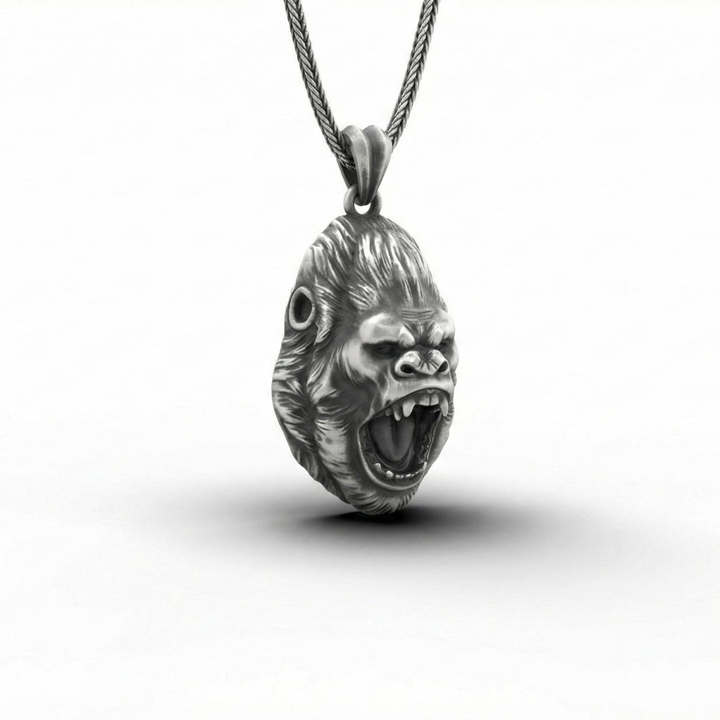 Oksitlenmiş Gümüş Goril Kafası Kolye