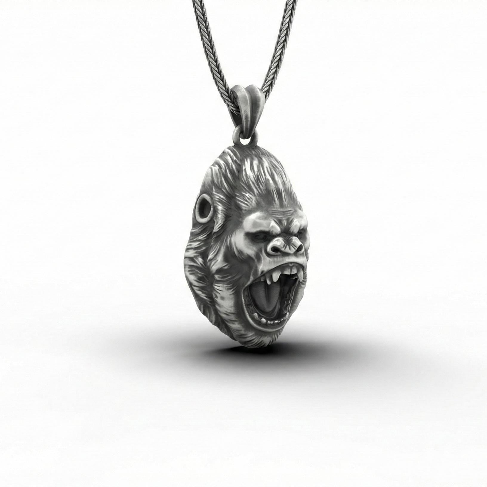 Oksitlenmiş Gümüş Goril Kafası Kolye