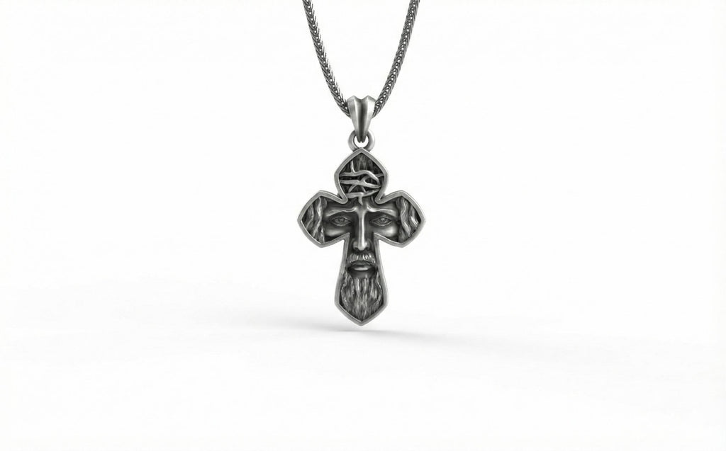 Gümüş İsa Yüzü Haç Kolye Ucu Hristiyan İnanç Takısı