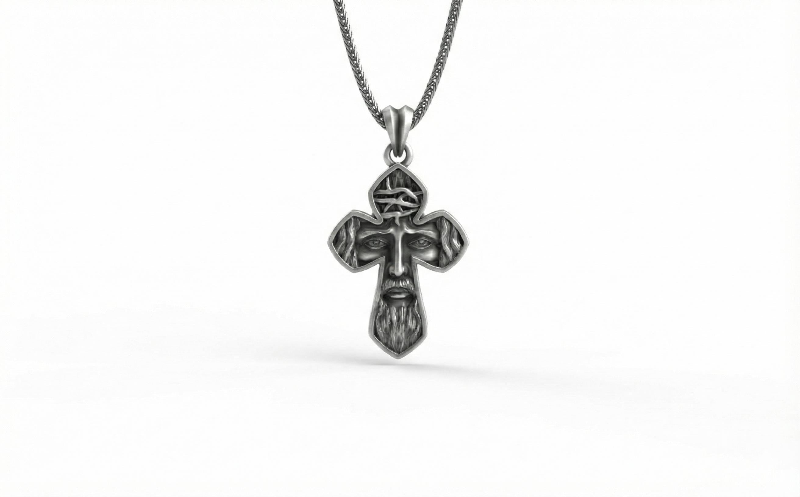 Gümüş İsa Yüzü Haç Kolye Ucu Hristiyan İnanç Takısı