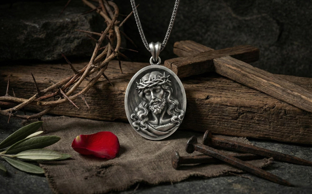 Gümüş İsa Mesih Madalyon Kolye Hristiyan Dini Takı