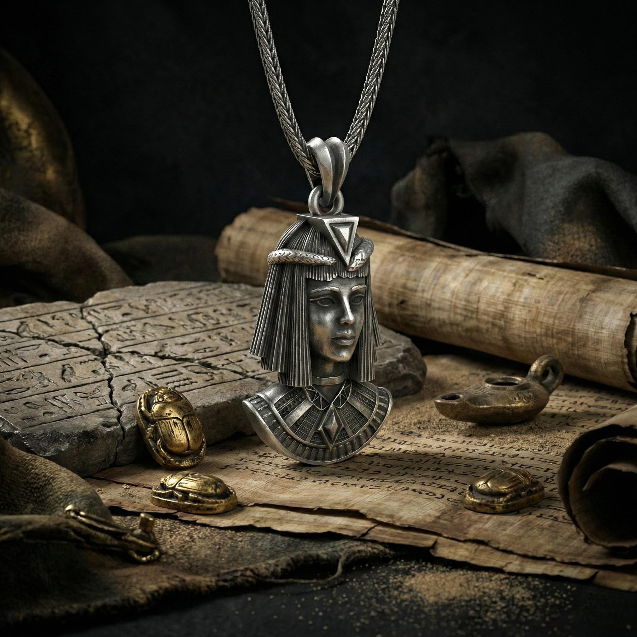 Kleopatra Kolye Gümüş Antik Mısır Kraliçesi Takısı