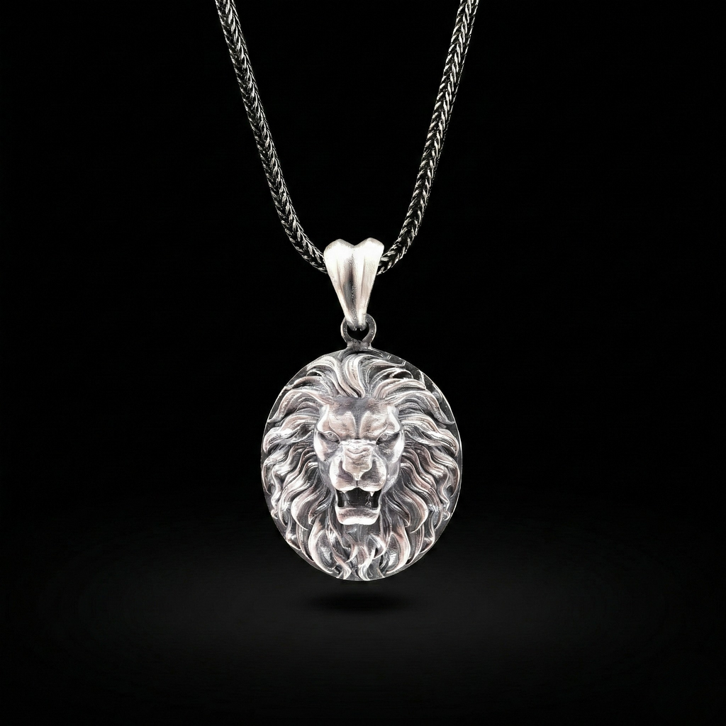 Aslan Kolye: Oksitli Gümüş - El Yapımı Erkek Takısı