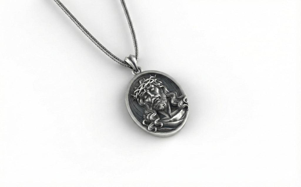 Gümüş İsa Mesih Madalyon Kolye Hristiyan Dini Takı