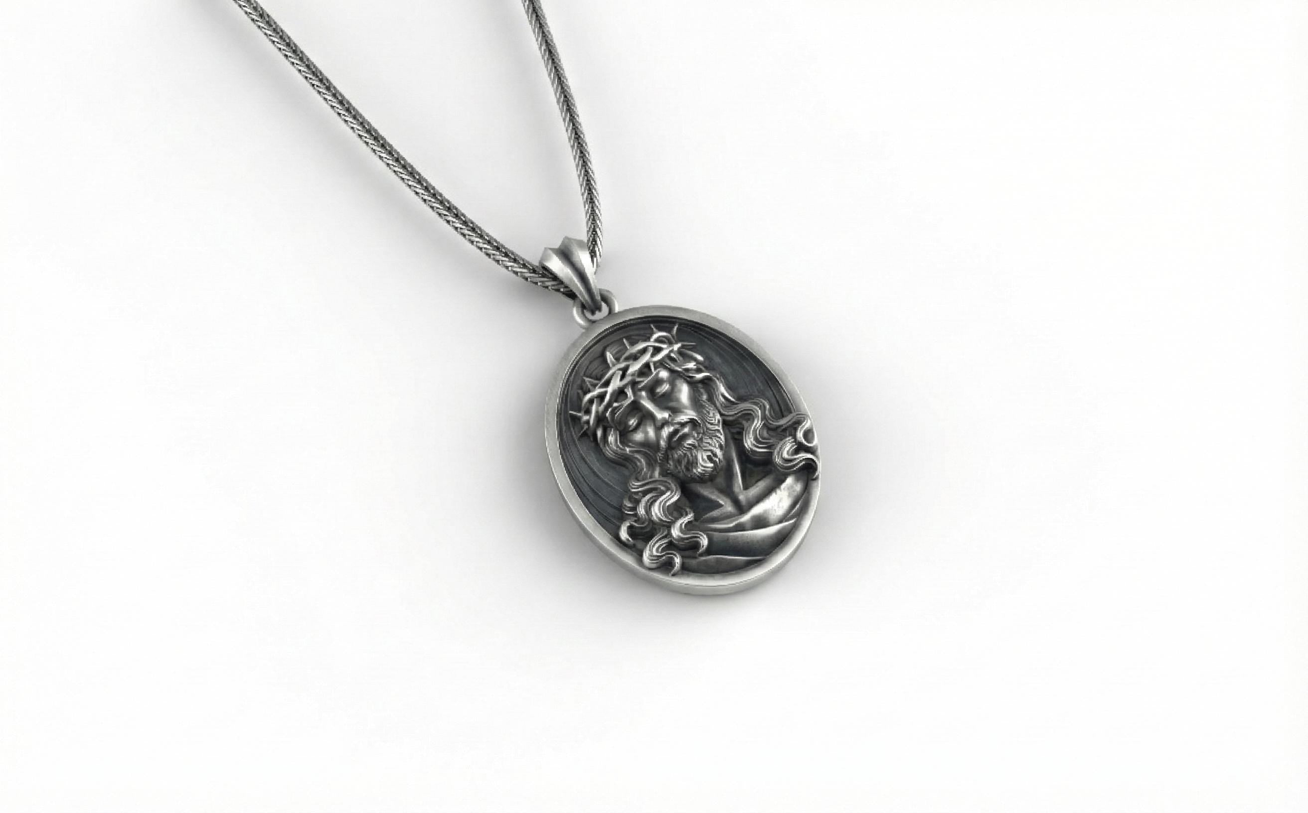 Gümüş İsa Mesih Madalyon Kolye Hristiyan Dini Takı