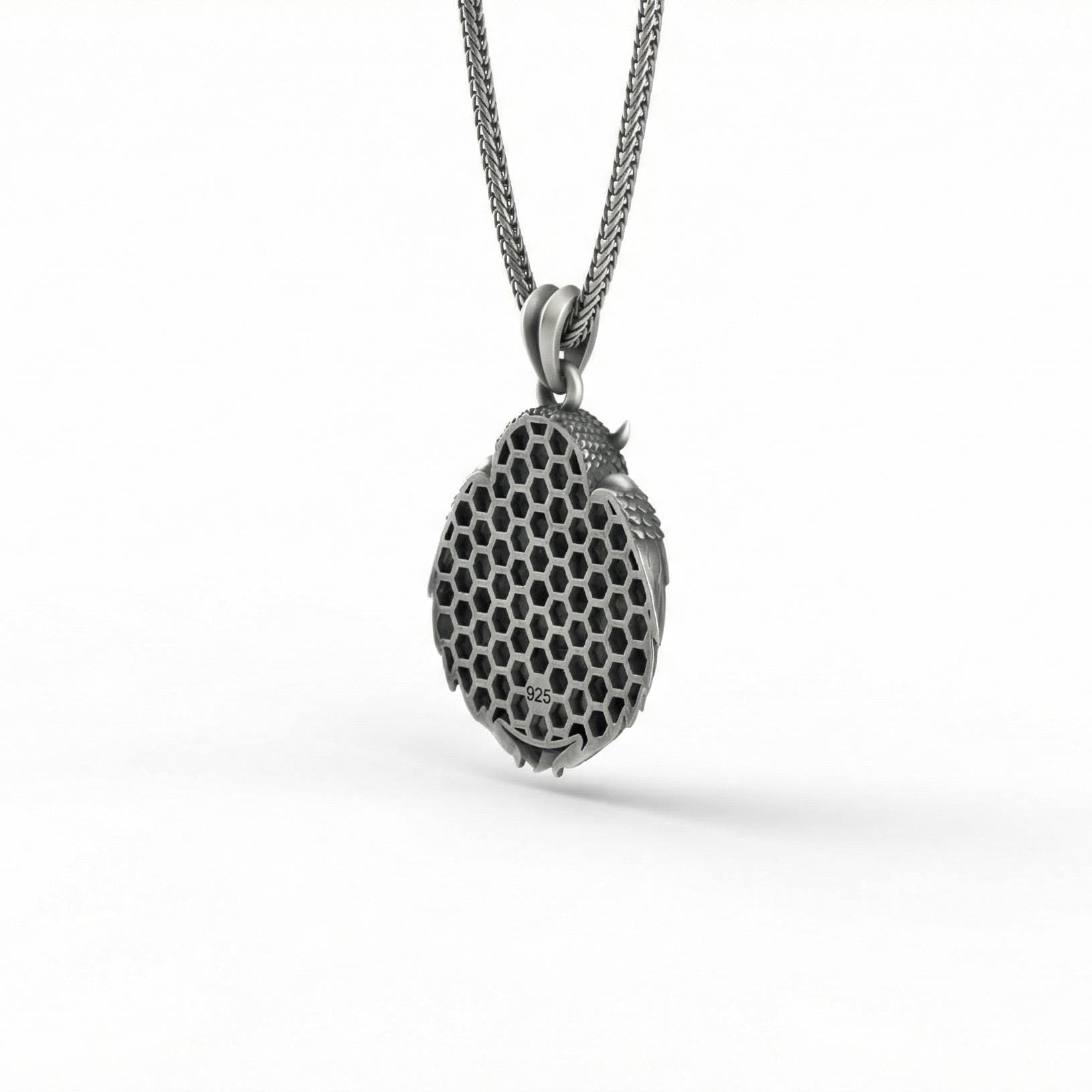 Baykuş Kafatası Kolye Ucu, Oksitlenmiş Gümüş, Gotik Bilgelik Temalı Takı