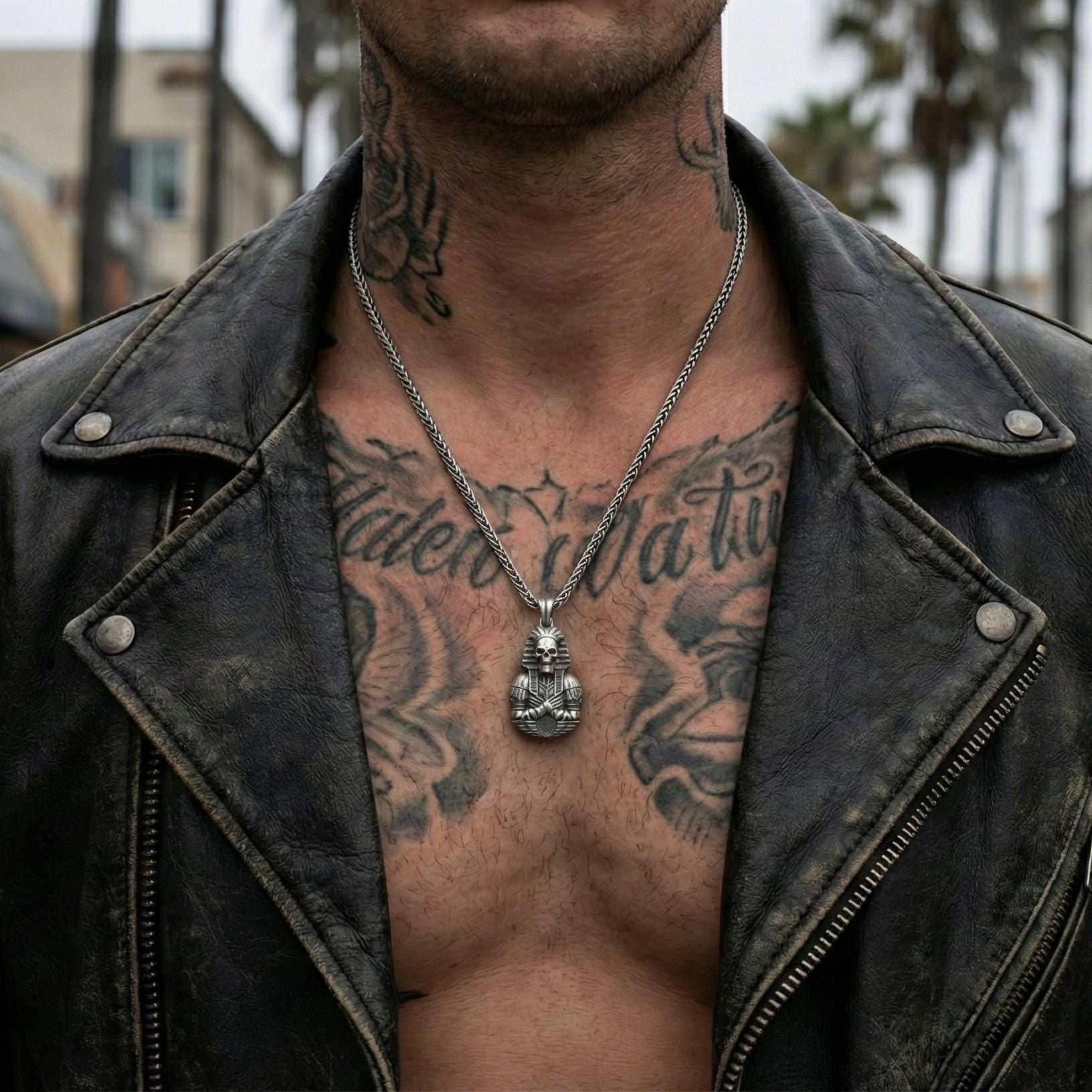 Mısır Kafatası Firavun Gümüş  Kolye