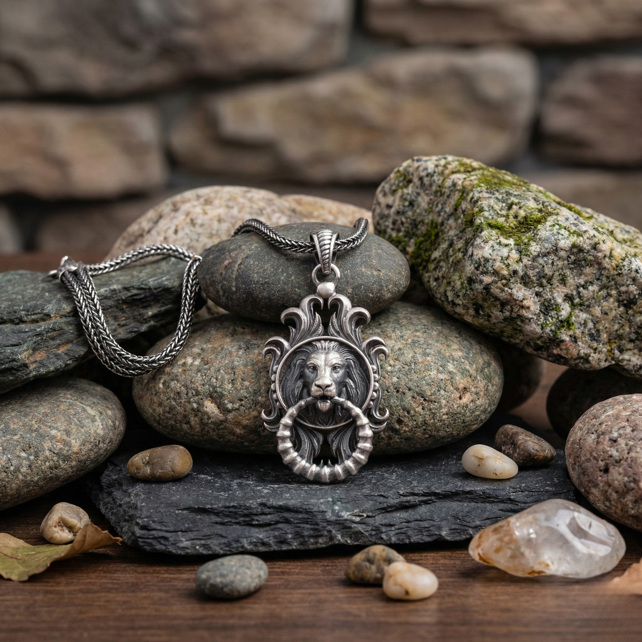 Gotik Aslan Kolye - El Yapımı Oksitli 925 Ayar Gümüş