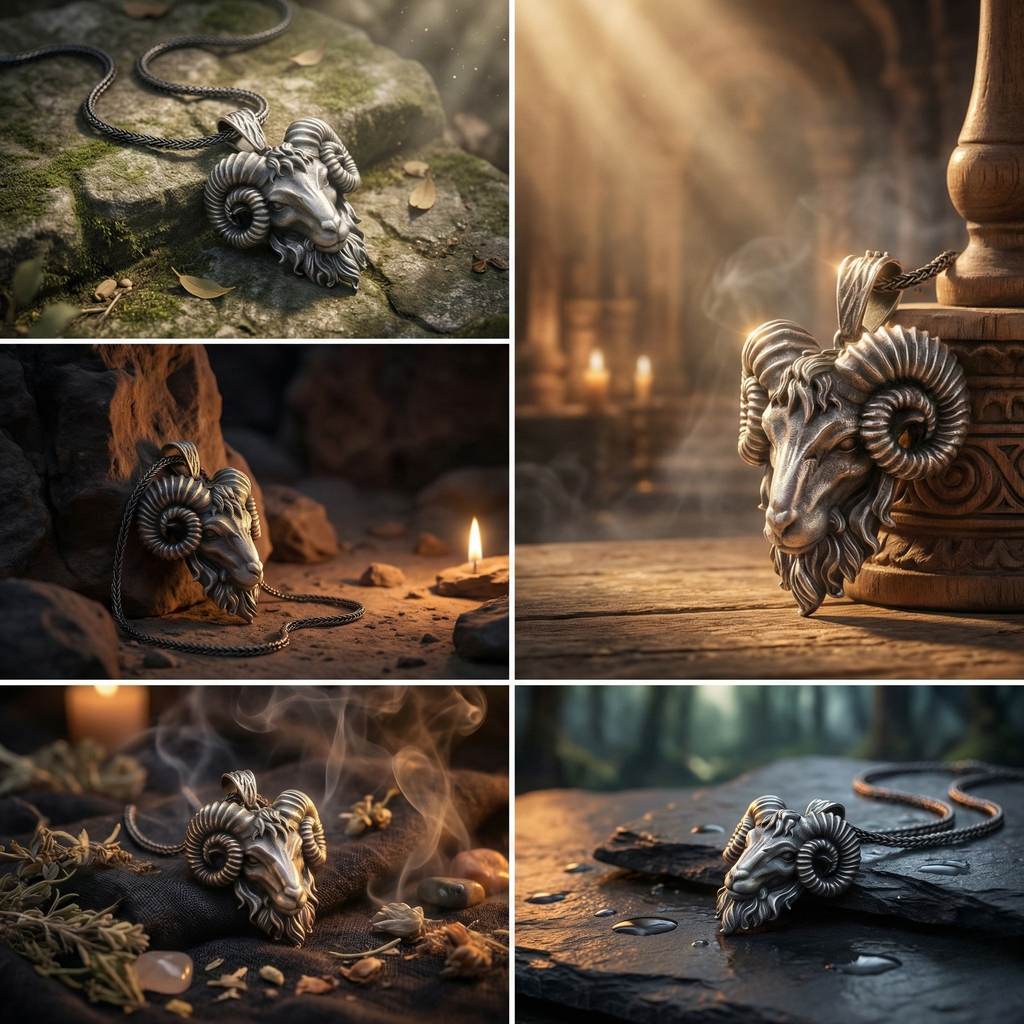 925 Ayar Gümüş Koç Kolye - Oksitli El Yapımı Gotik Kolye