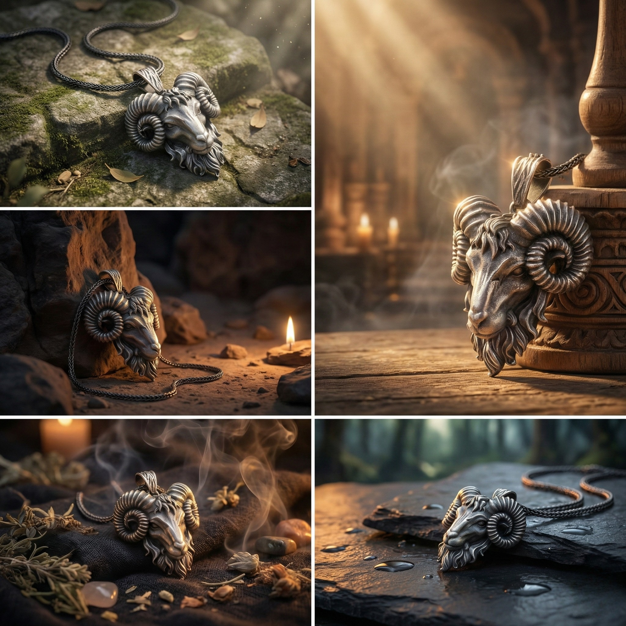 925 Ayar Gümüş Koç Kolye - Oksitli El Yapımı Gotik Kolye