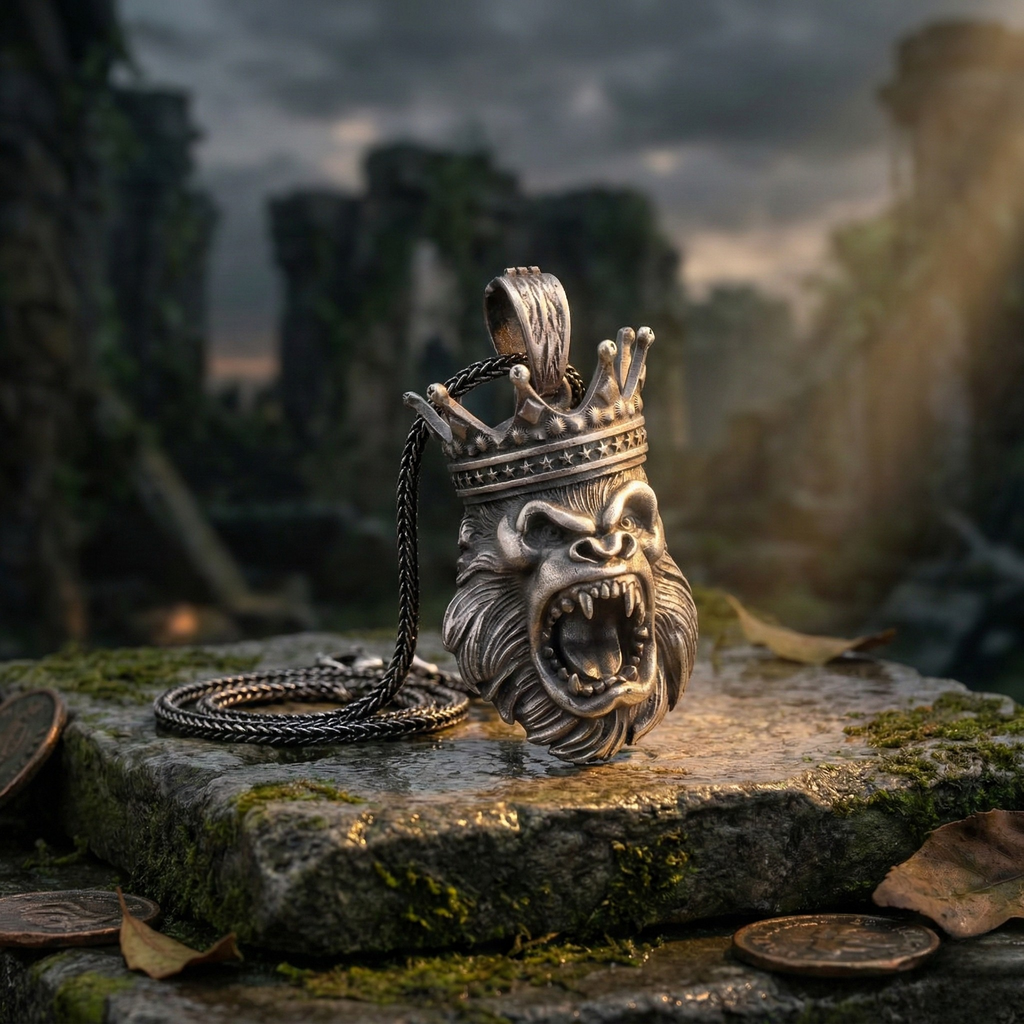 Goril Kolye: El Yapımı Oksitli 925 Ayar Gümüş Erkek Takısı