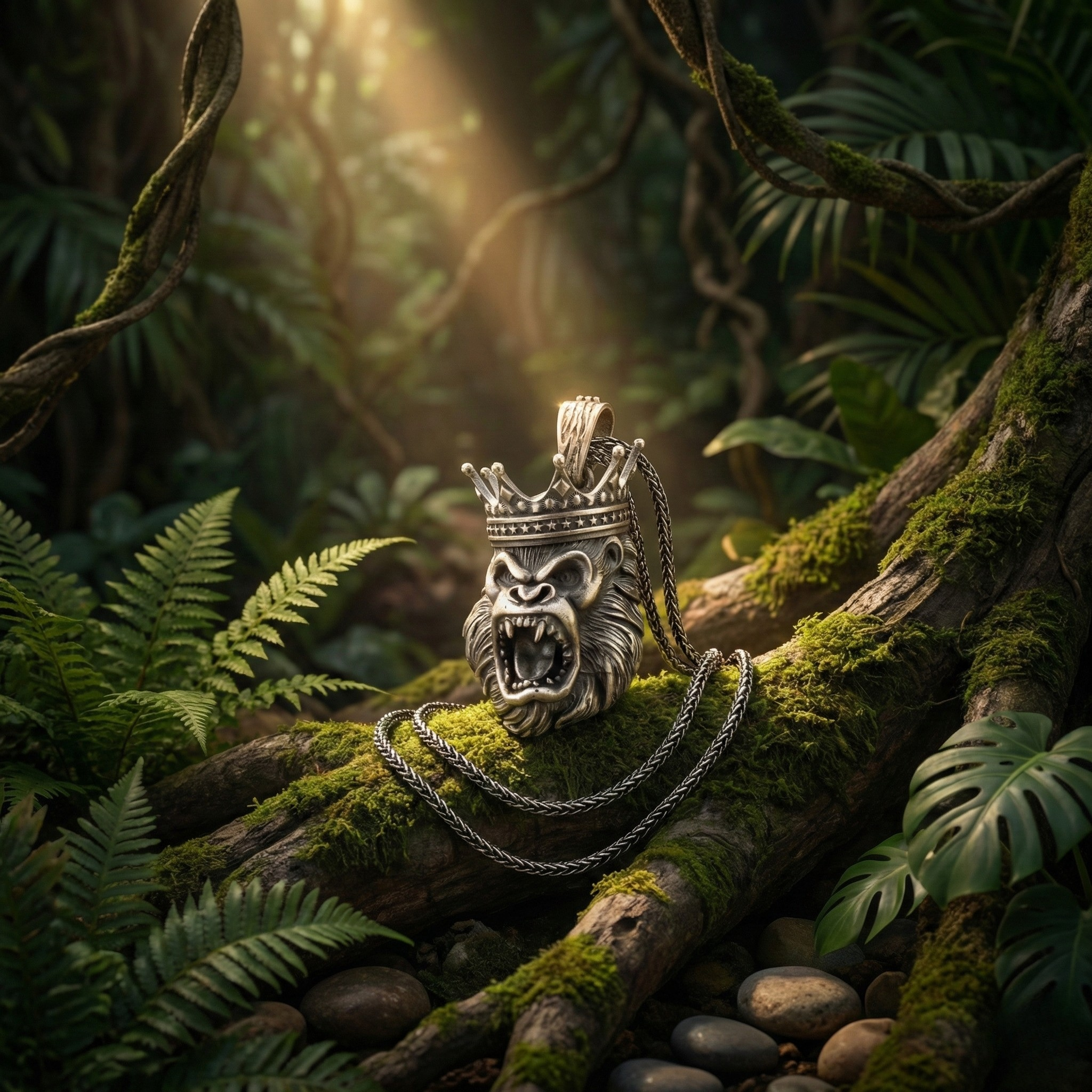 Goril Kolye: El Yapımı Oksitli 925 Ayar Gümüş Erkek Takısı