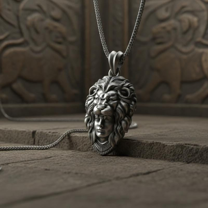 Aslan Başı Takan Avcı Kolye Ucu, Oksitlenmiş Gümüş Takı