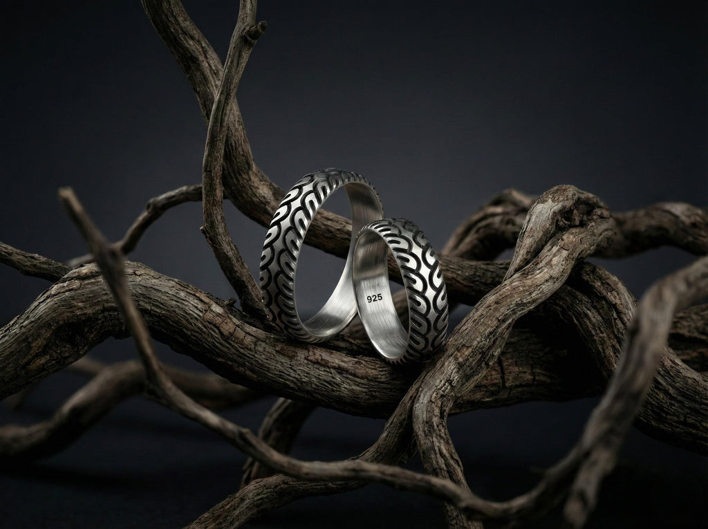 925 Ayar Gümüş Arazi Lastiği Desenli Unisex Yüzük