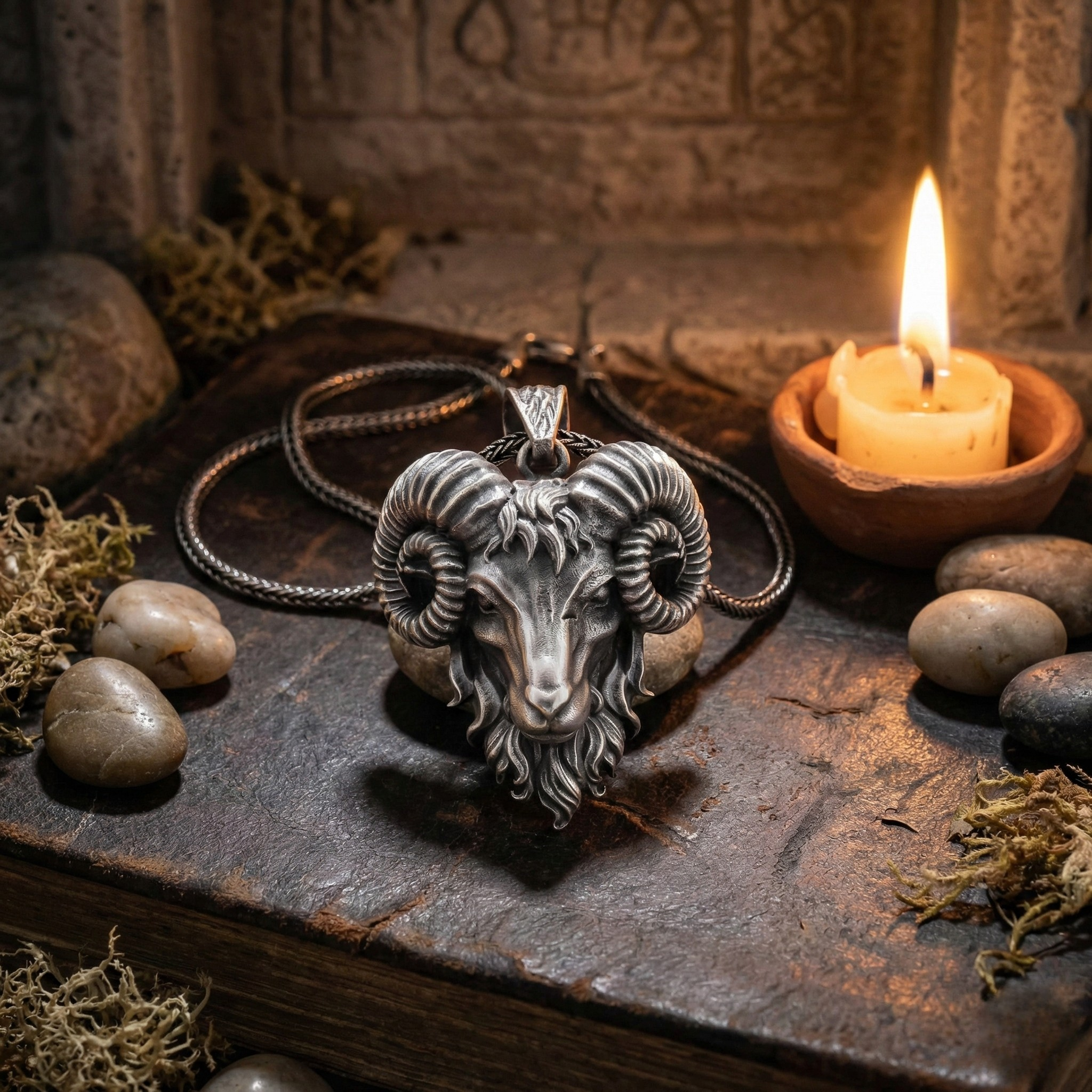 925 Ayar Gümüş Koç Kolye - Oksitli El Yapımı Gotik Kolye