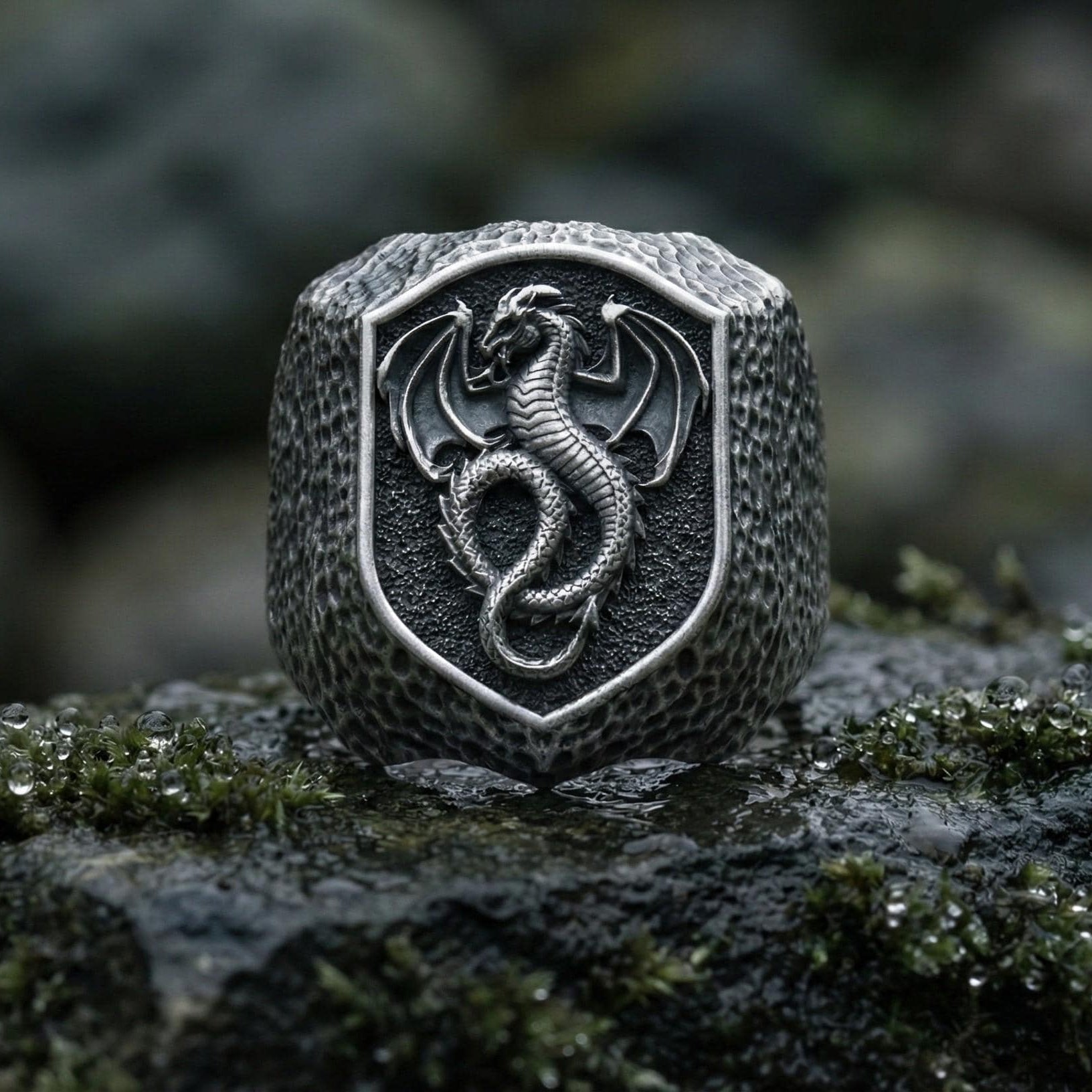 Gümüş Ejderha Yüzük –  Ortaçağ Kalkan Arması Yüzüğü