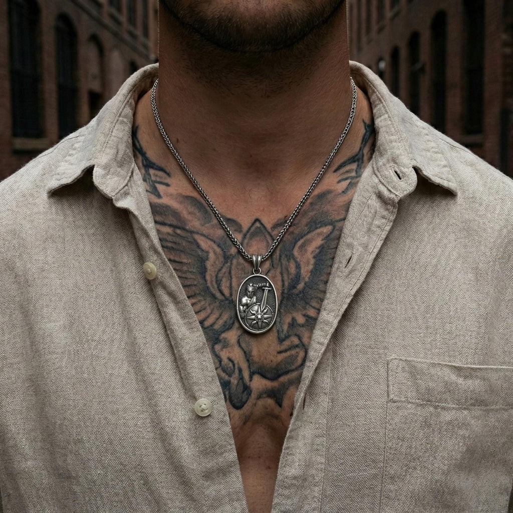 Roma Gladyatör Kolye Ucu Oksitlenmiş Gümüş Savaşçı Kalkanı Şeklinde Takı