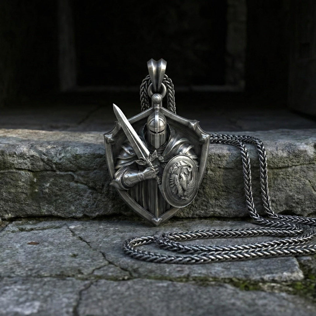 Şövalye Kalkanı Gümüş Kolye Ortaçağ Savaşçı Takısı