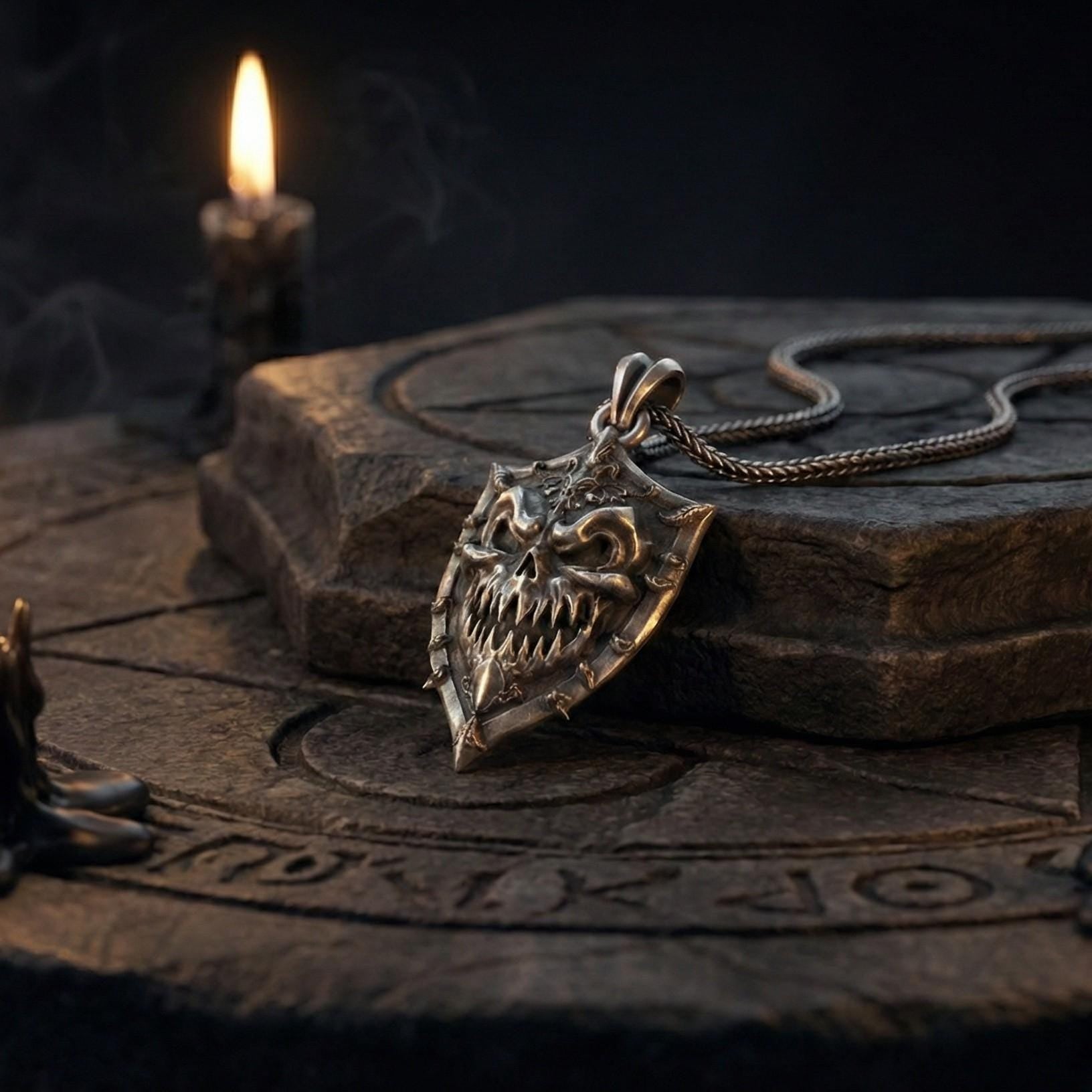 Gümüş Canavar Maskesi Kalkan Kolye