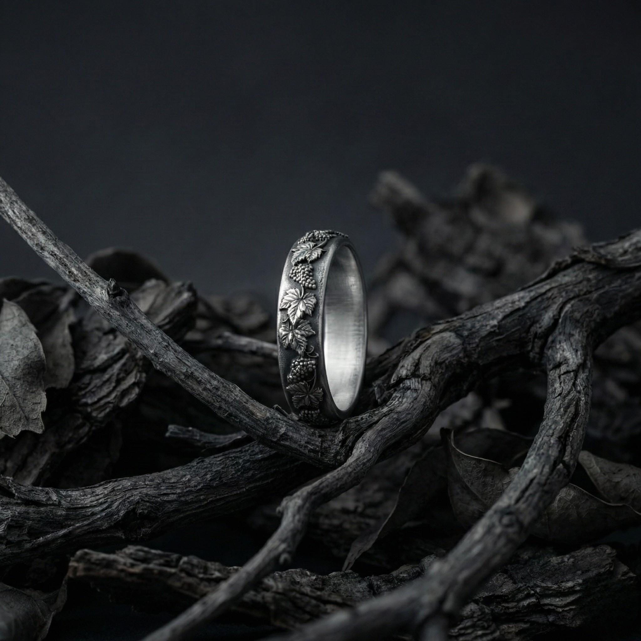 Gümüş Asma Yaprağı Yüzükler – Unisex Üzüm Yaprağı Motifli Alyanslar