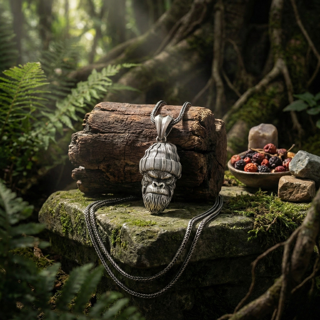 925 Ayar Gümüş Goril Kolye: El Yapımı Oksitli Erkek Kolyesi