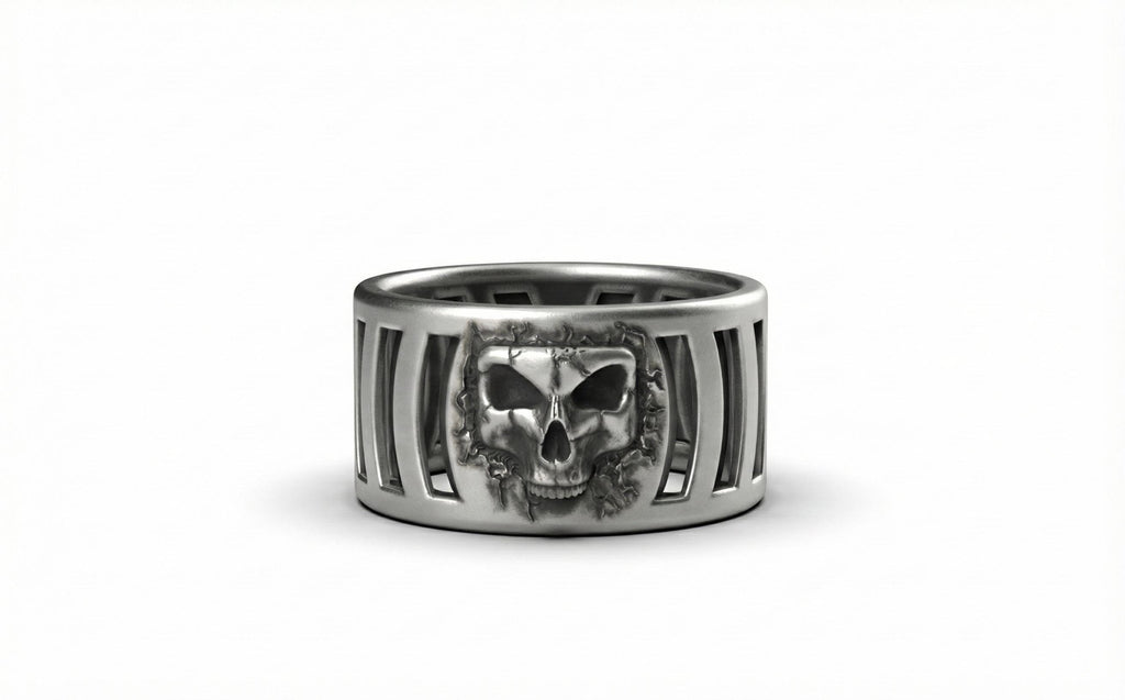 925 Ayar Gümüş Kafatası Yüzüğü – Erkekler için Oksitlenmiş Gotik Kafes Tarzı Yüzük