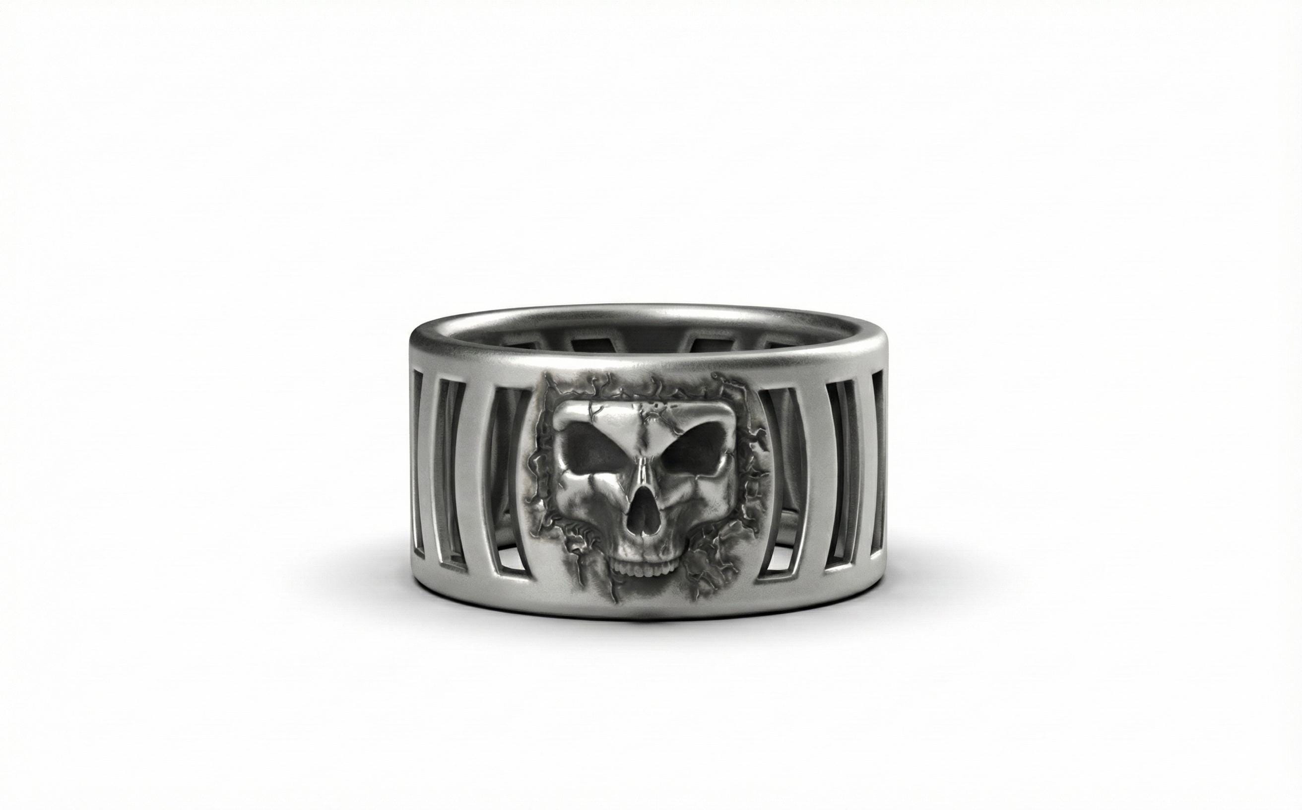 925 Ayar Gümüş Kafatası Yüzüğü – Erkekler için Oksitlenmiş Gotik Kafes Tarzı Yüzük