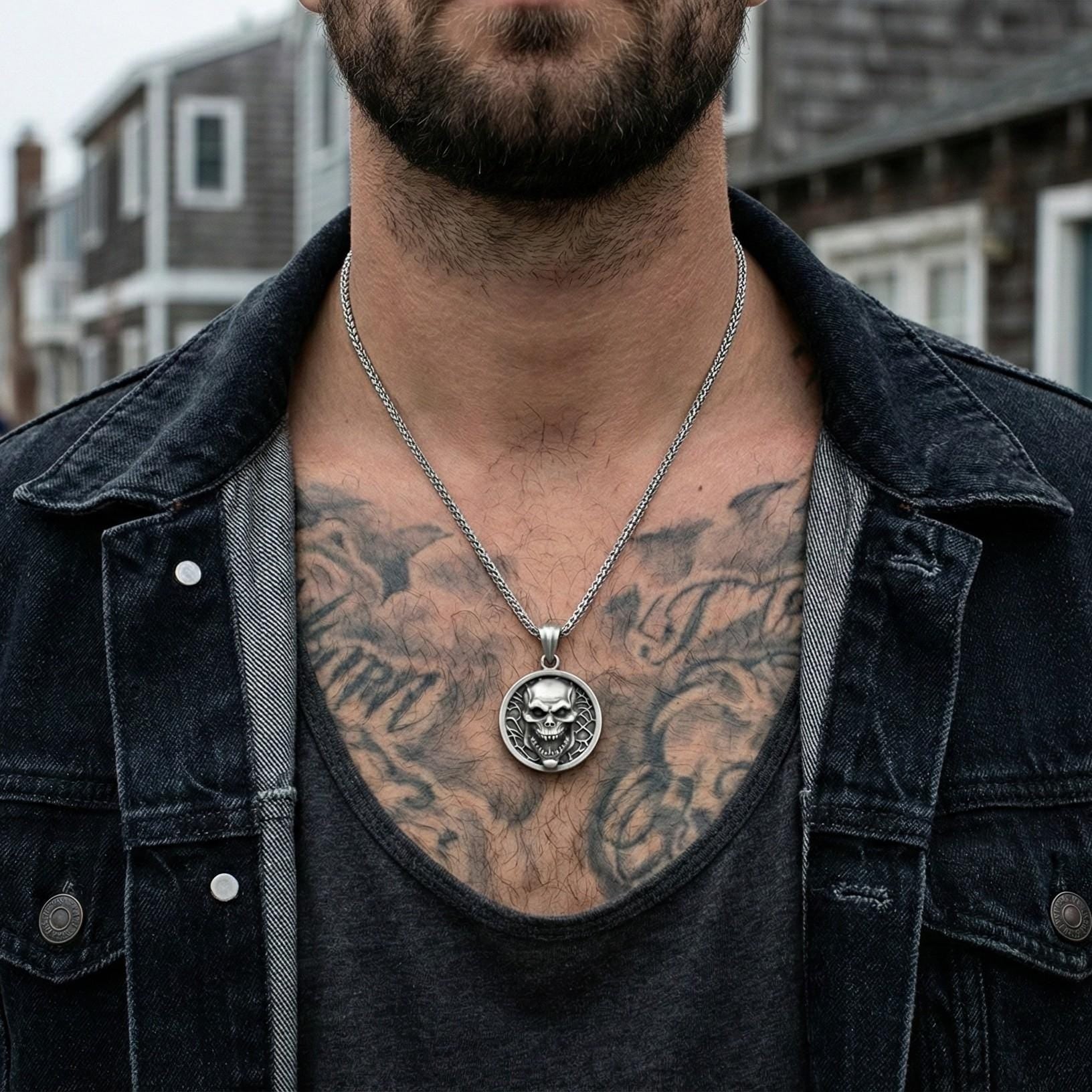 Canavar Kafası Kolye Oksitlenmiş Gümüş Korku Temalı Takı