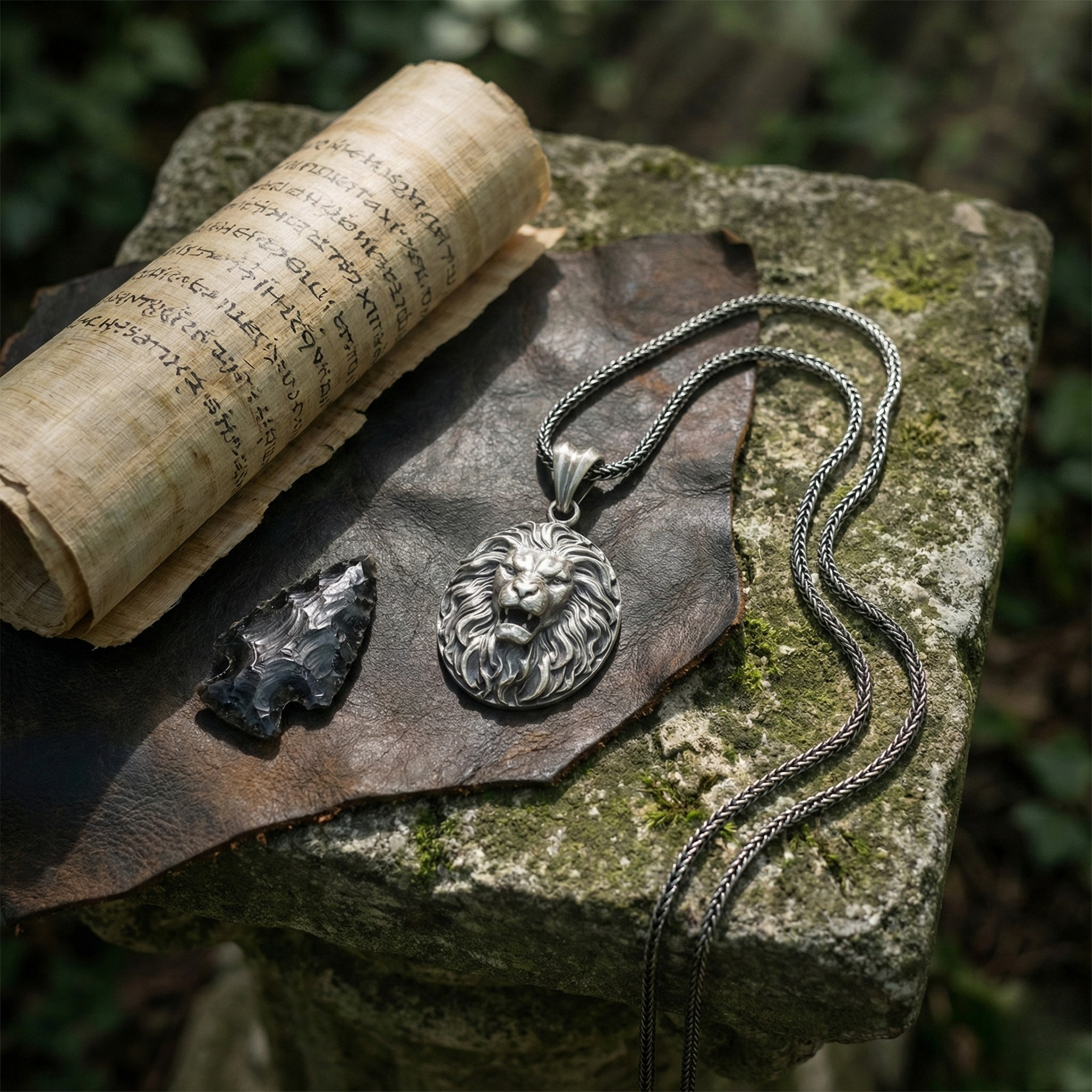 Aslan Kolye: Oksitli Gümüş - El Yapımı Erkek Takısı
