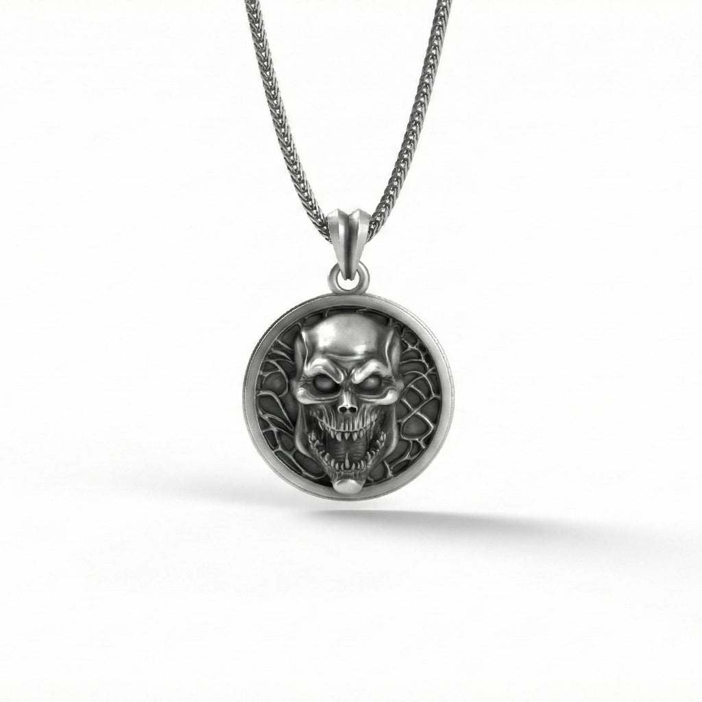 Canavar Kafası Kolye Oksitlenmiş Gümüş Korku Temalı Takı