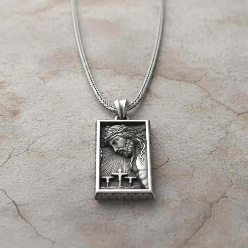 İsa Mesih Kolye Ucu, Oksitlenmiş Gümüş, Dini Takı