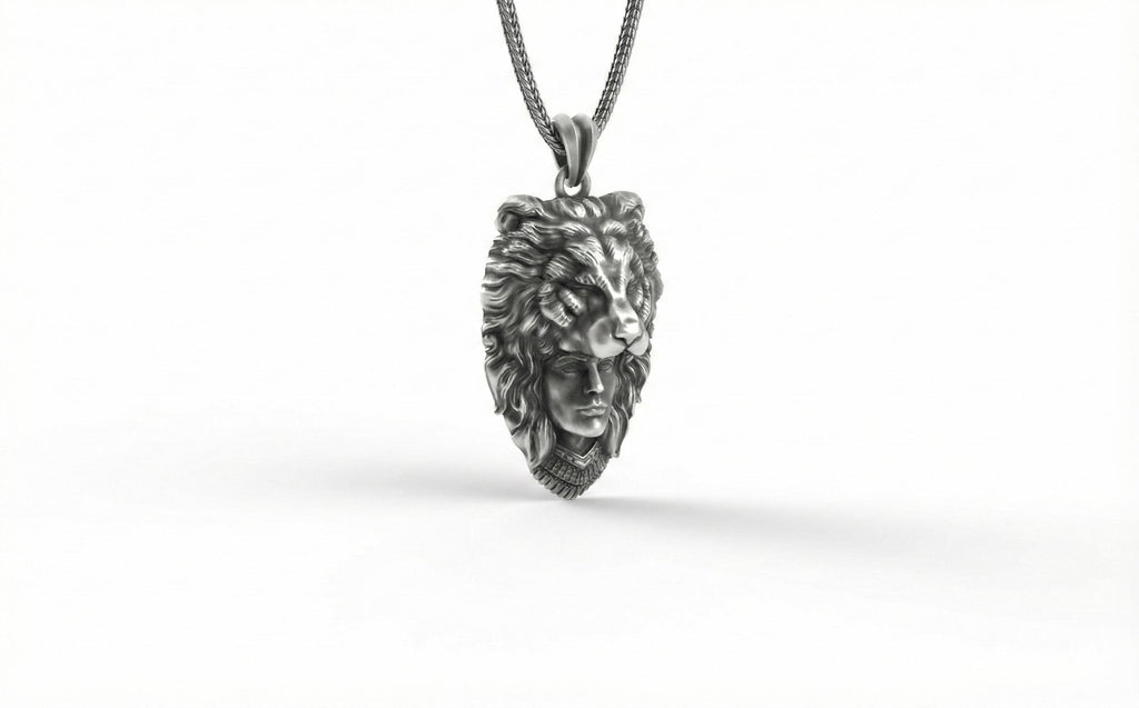 Aslan Başı Takan Avcı Kolye Gümüş Savaşçı Temalı Takı