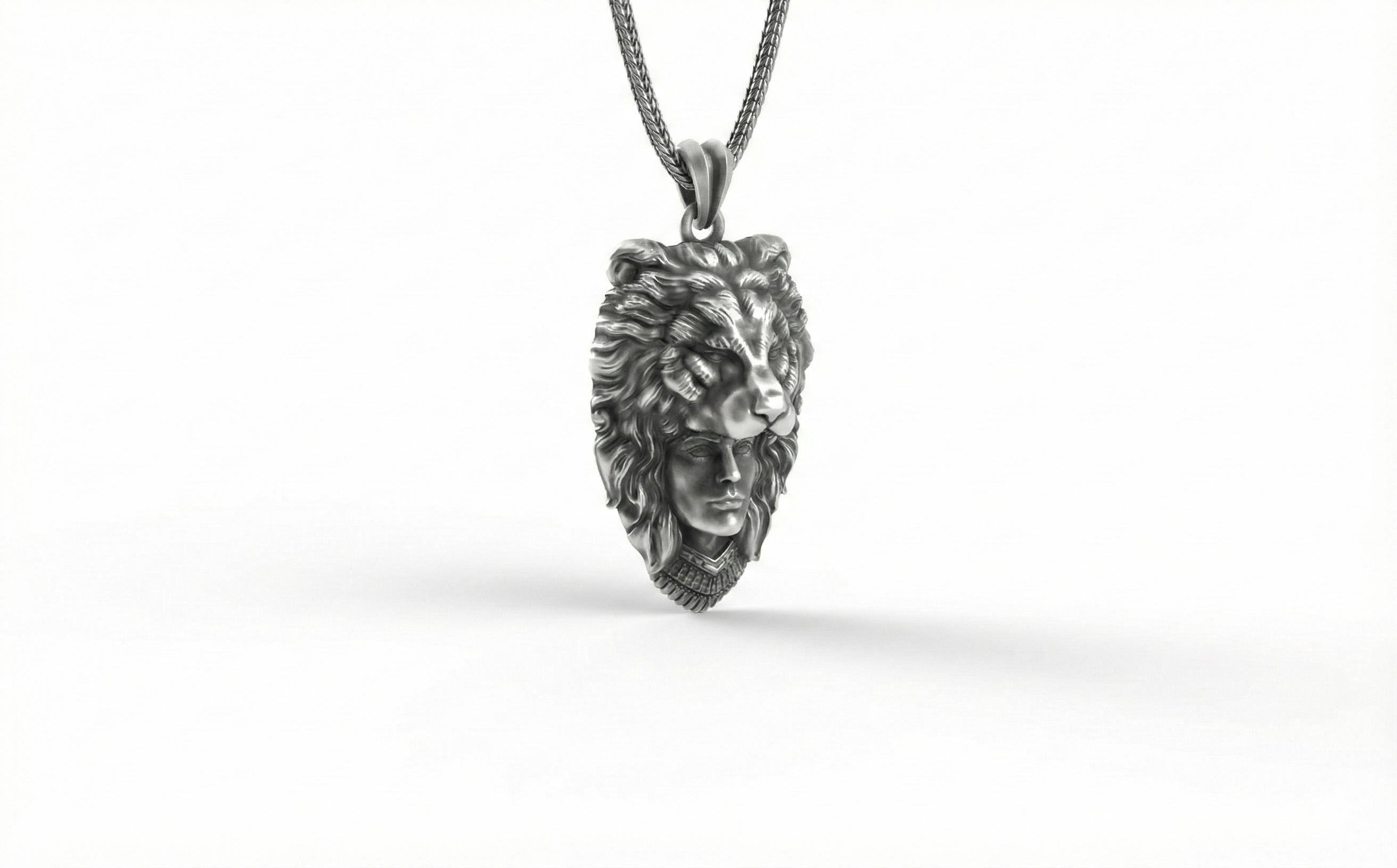 Aslan Başı Takan Avcı Kolye Gümüş Savaşçı Temalı Takı