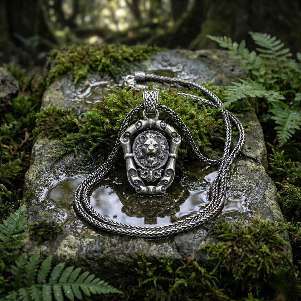Aslan Kolye: Oksitli 925 Ayar Gümüş - El Yapımı Erkek Takısı