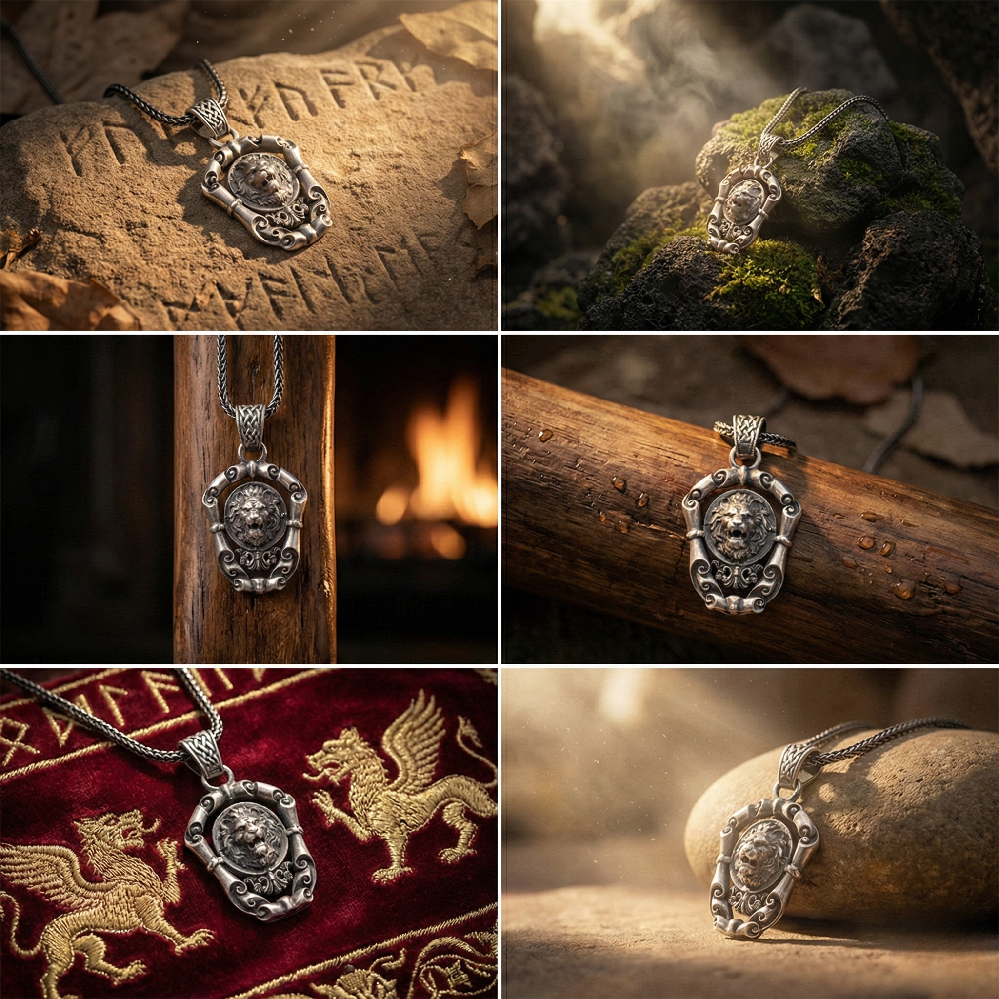 Aslan Kolye: Oksitli 925 Ayar Gümüş - El Yapımı Erkek Takısı