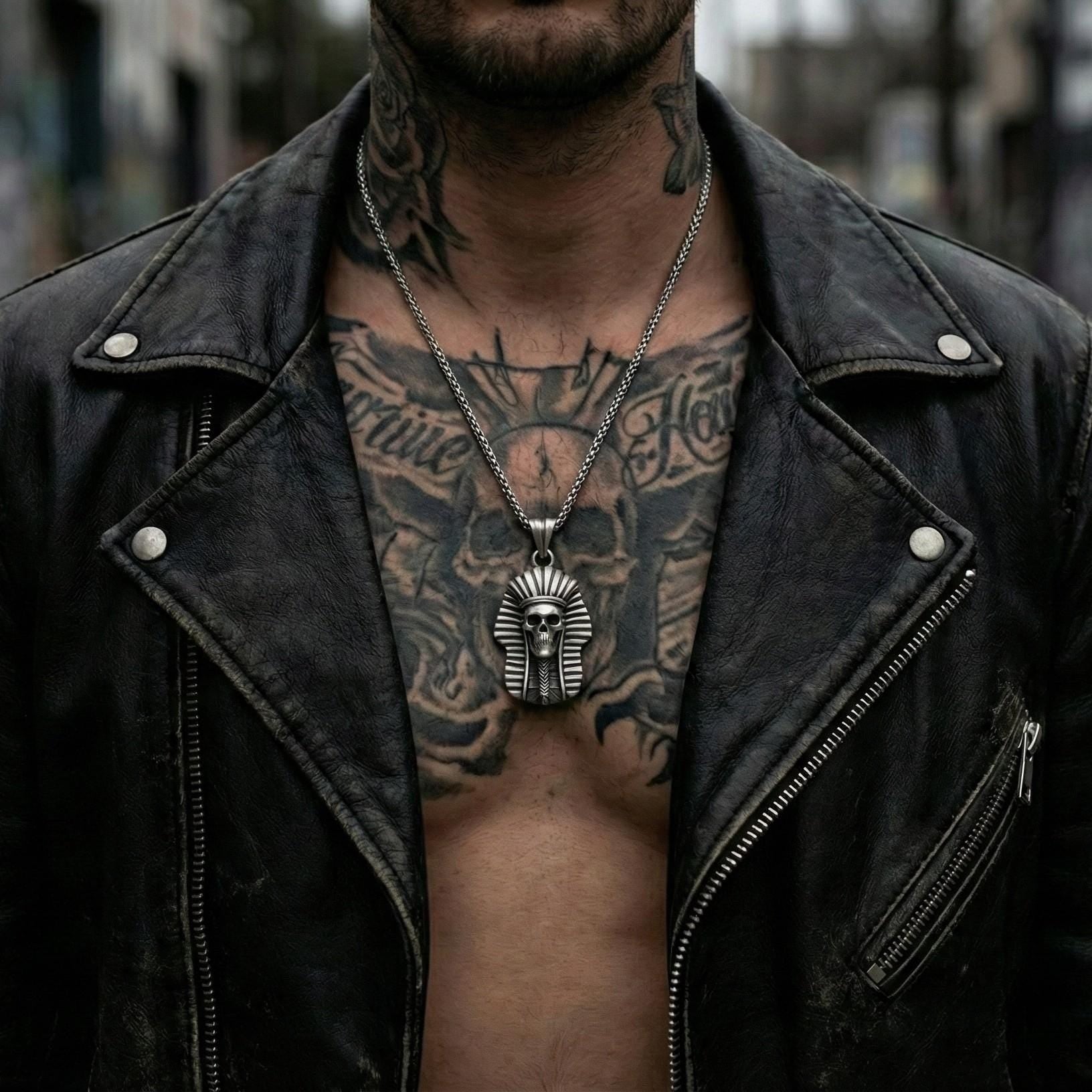 Mısır Firavunu Kafatası Kolye Ucu Oksitlenmiş Gümüş Mısır Mitolojisi Temalı Takı