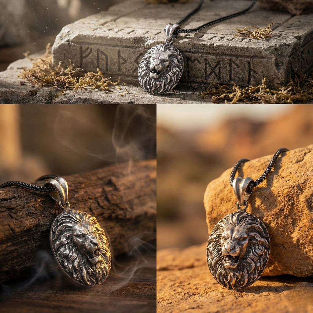 Aslan Kolye: Oksitli Gümüş - El Yapımı Erkek Takısı