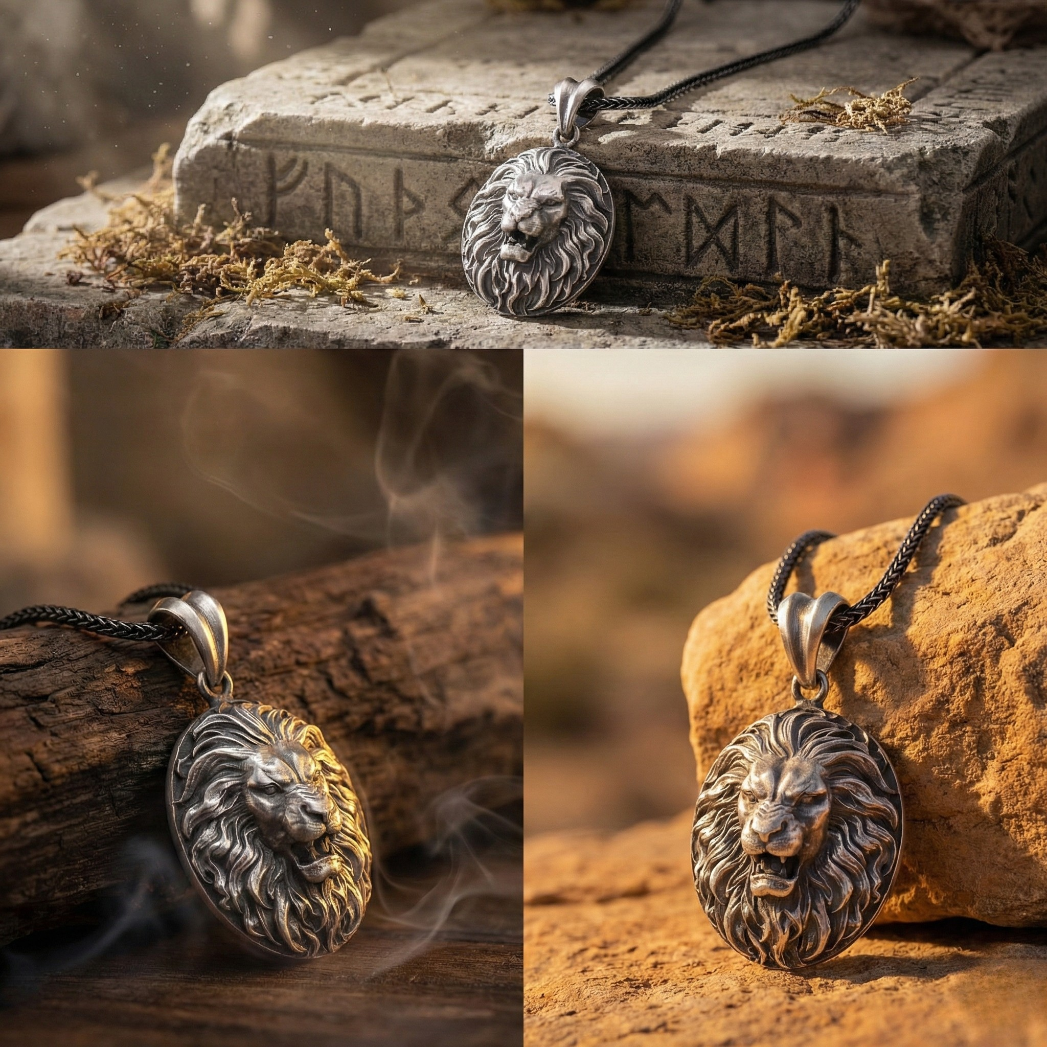 Aslan Kolye: Oksitli Gümüş - El Yapımı Erkek Takısı