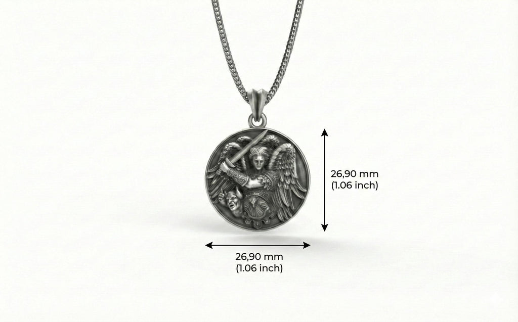 Başmelek Mikail Kolye Antik Gümüş Aziz Mikail Madalyası