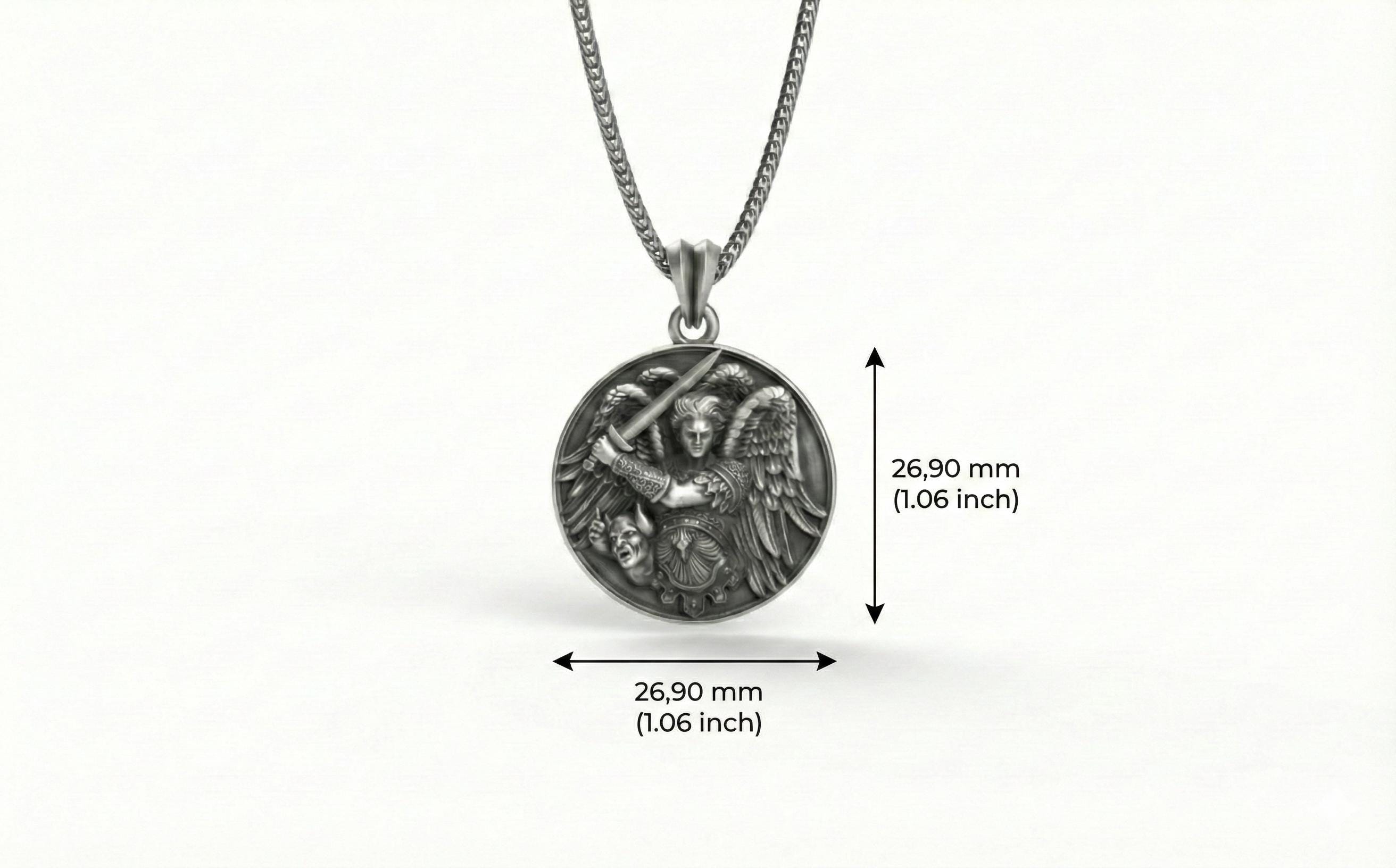 Başmelek Mikail Kolye Antik Gümüş Aziz Mikail Madalyası