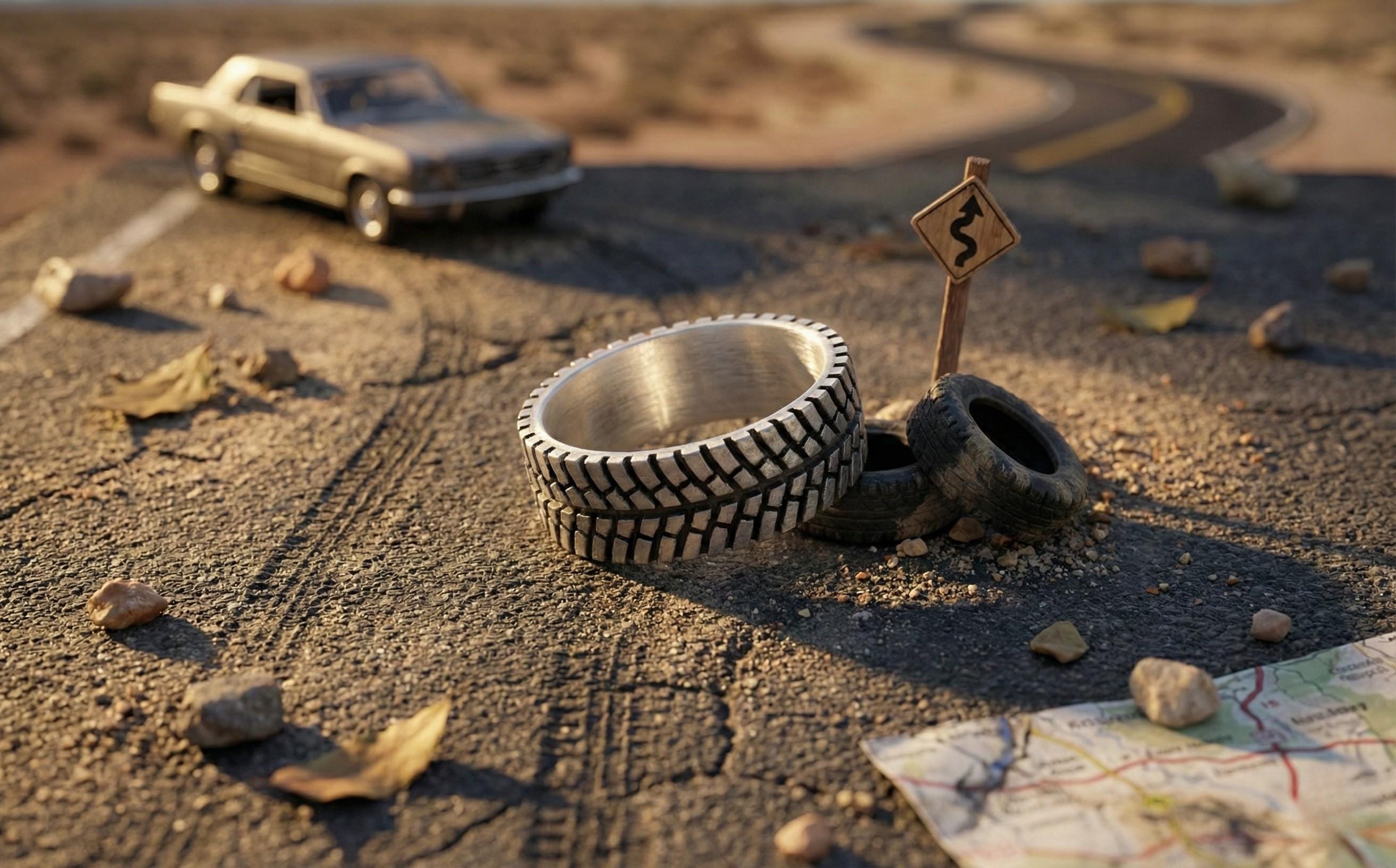 Lastik Desenli Gümüş Yüzük – 925 Ayar Oksitlenmiş Alyans