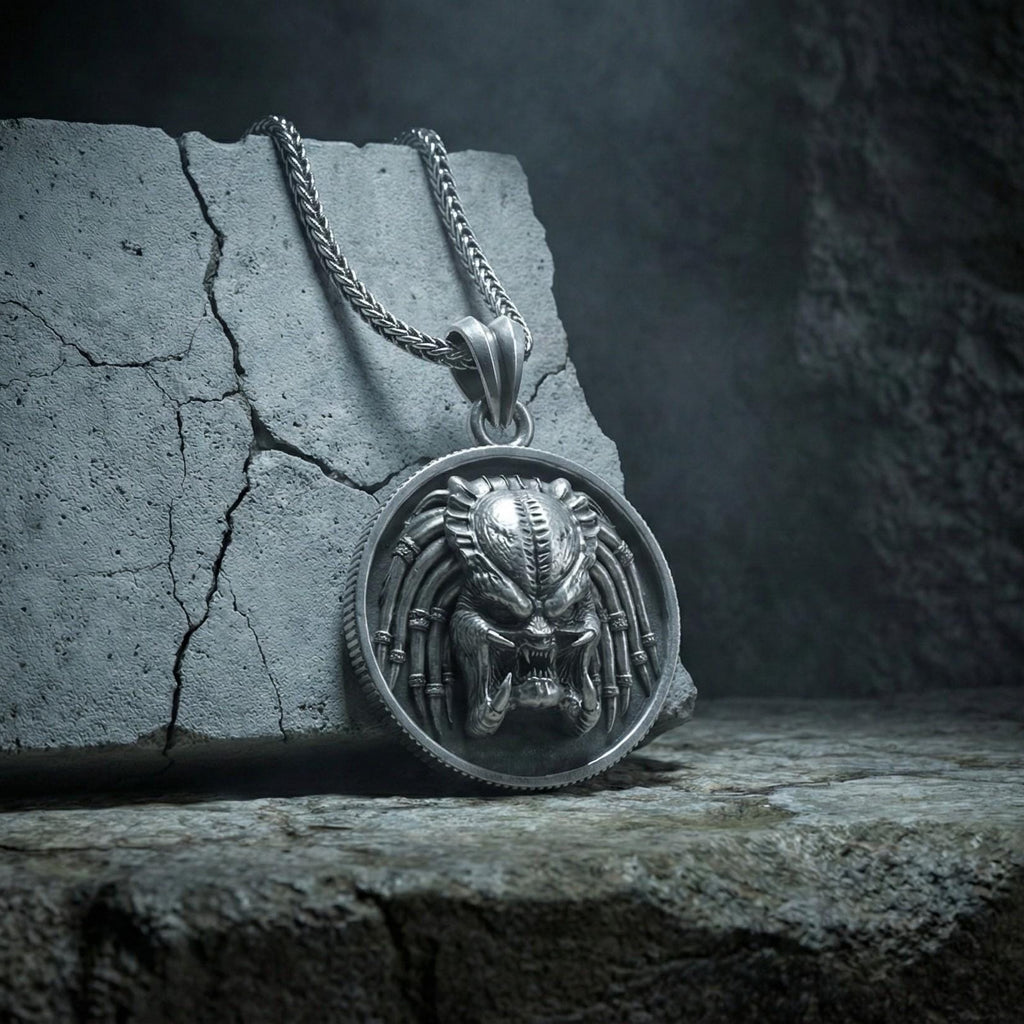 Uzaylı Canavar Kolye Oksitlenmiş Gümüş Korku Temalı Takı