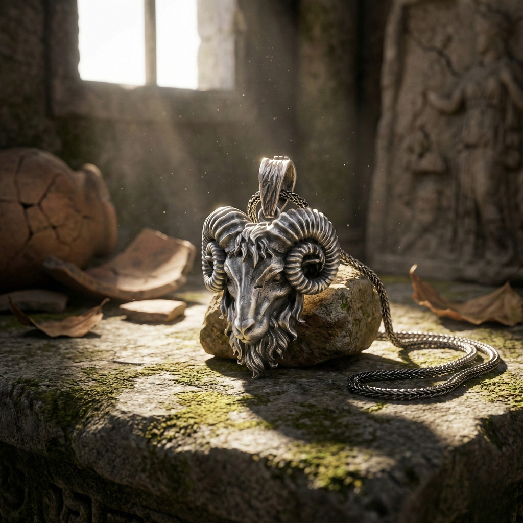 925 Ayar Gümüş Koç Kolye - Oksitli El Yapımı Gotik Kolye