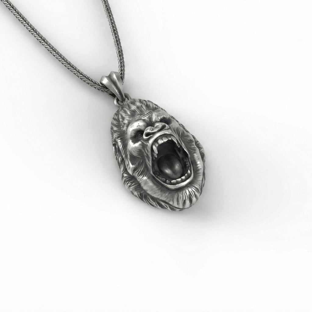 Oksitlenmiş Gümüş Goril Kafası Kolye