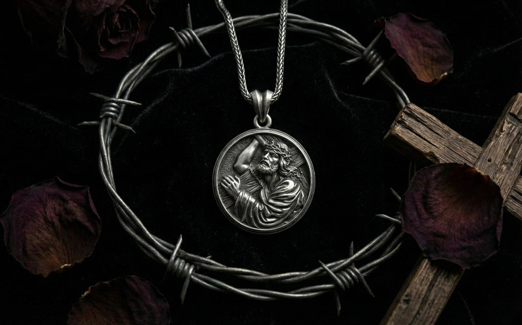 Antik Gümüş İsa'nın Çarmıh Taşıdığı Kolye Ucu Hristiyan Madalyon Takı