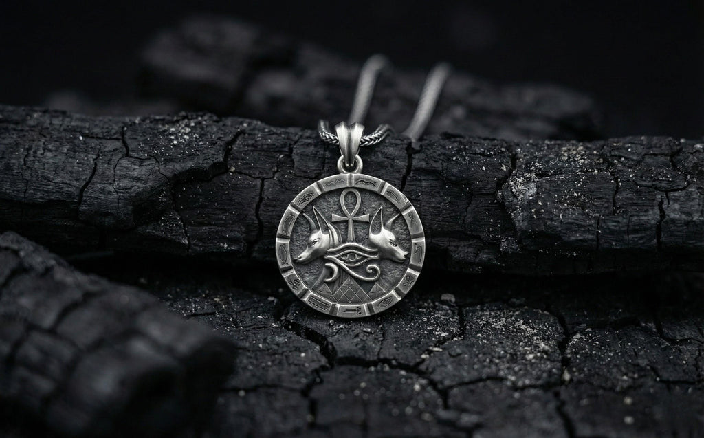 Antik Gümüş Anubis Ankh Horus'un Gözü Kolye Mısır Titolojisi Takı