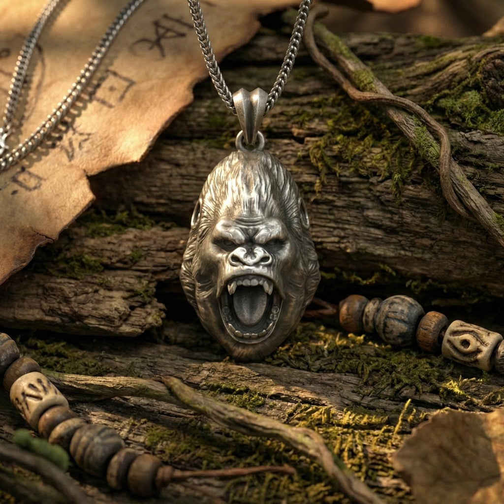 Oksitlenmiş Gümüş Goril Kafası Kolye