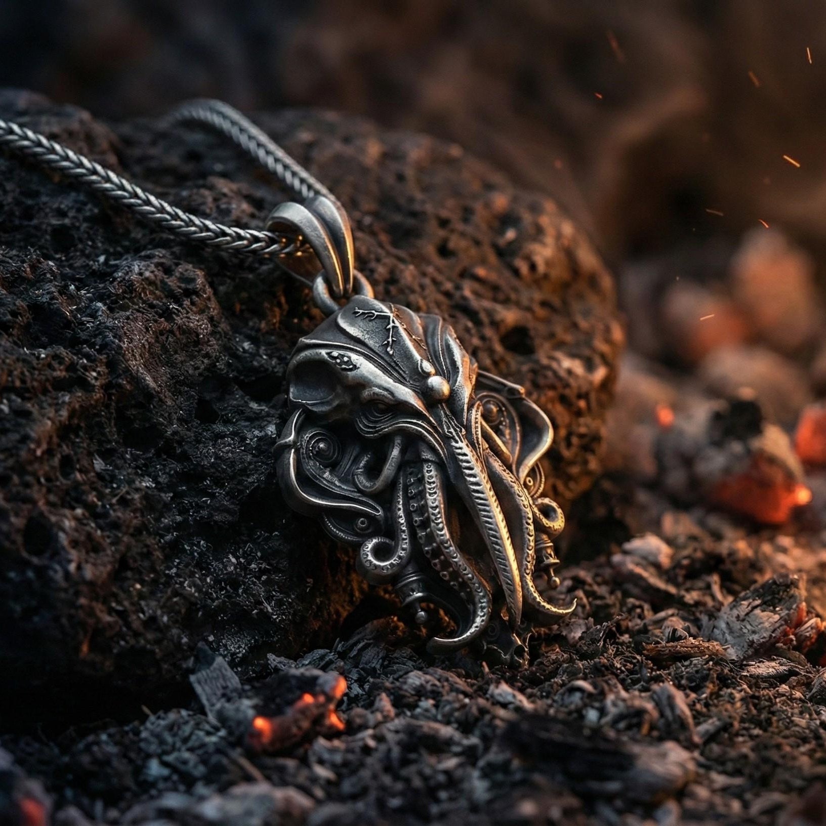 Cthulhu Ahtapot Kolye Ucu Gümüş Lovecraft Mitolojisi Takı